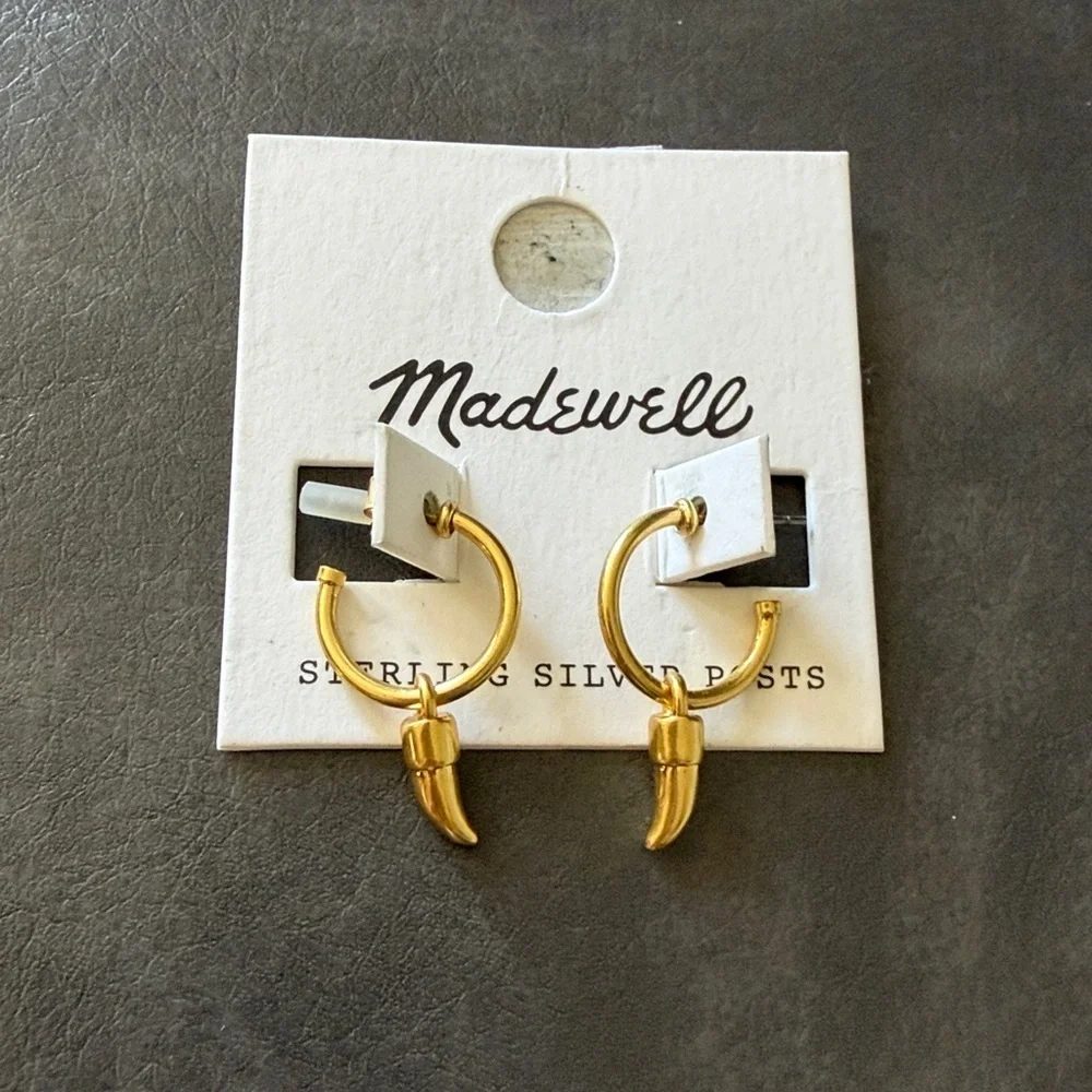 Madewell Horn Charm Hoop Earrings Gold Charm NWT